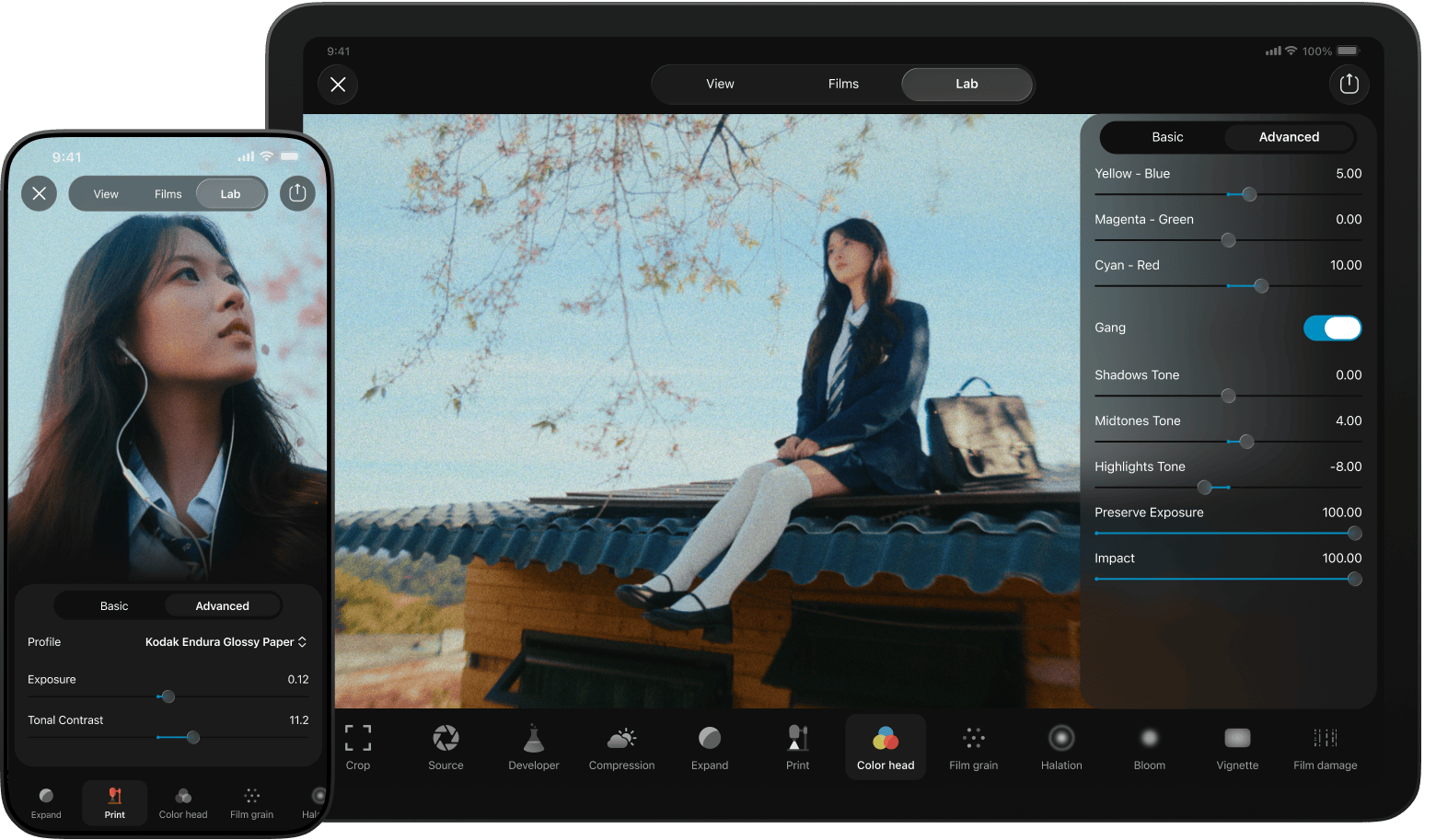 Dehancer for iOS on iPhone and iPad with film emulation controls