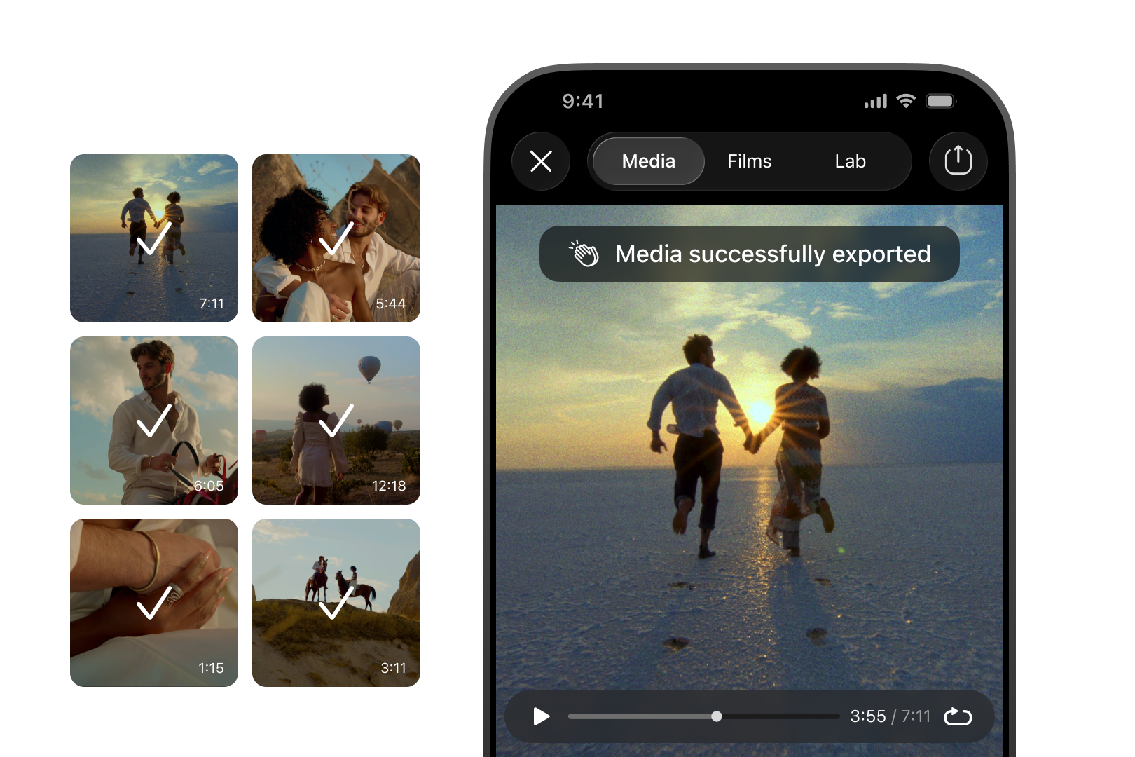 Batch editing and exporting multiple videos in Dehancer for iOS
