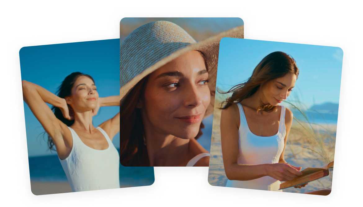Beach portraits graded with Dehancer Online's film emulation