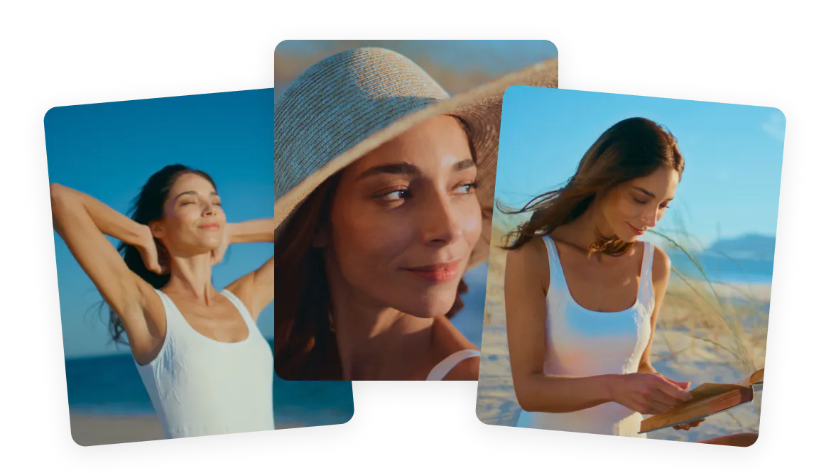 Beach portraits graded with Dehancer Online's film emulation