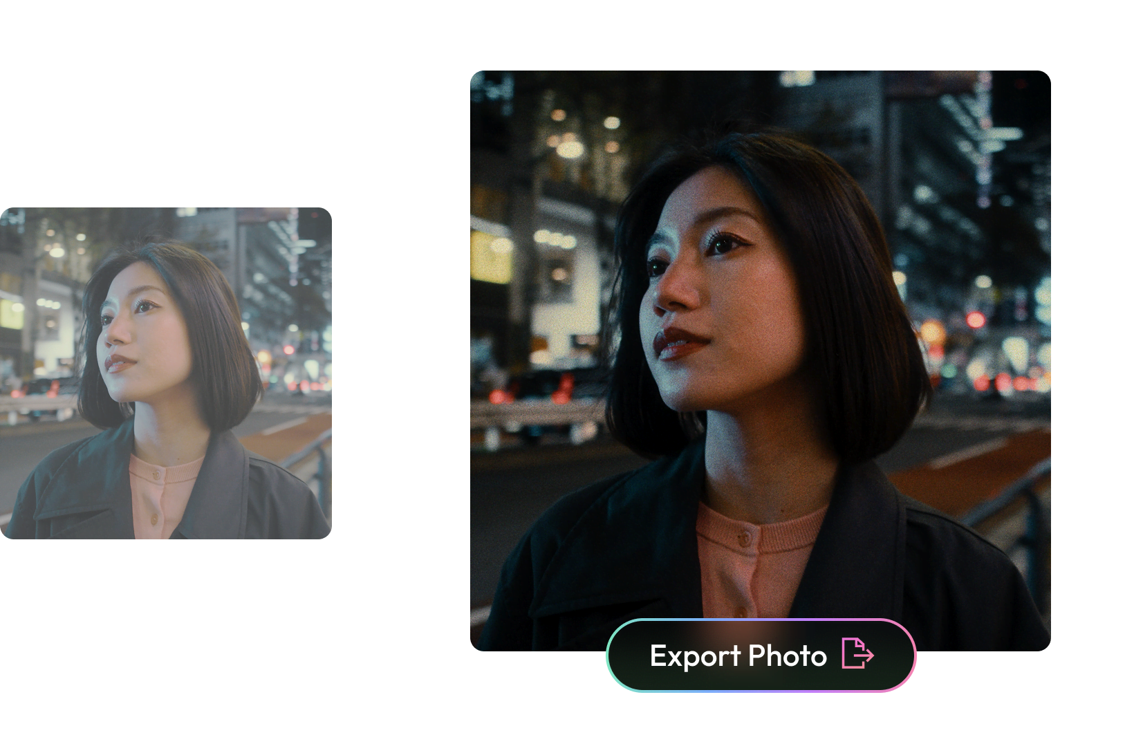 Simple three-step Dehancer Online flow: upload a photo, apply a film grade, export