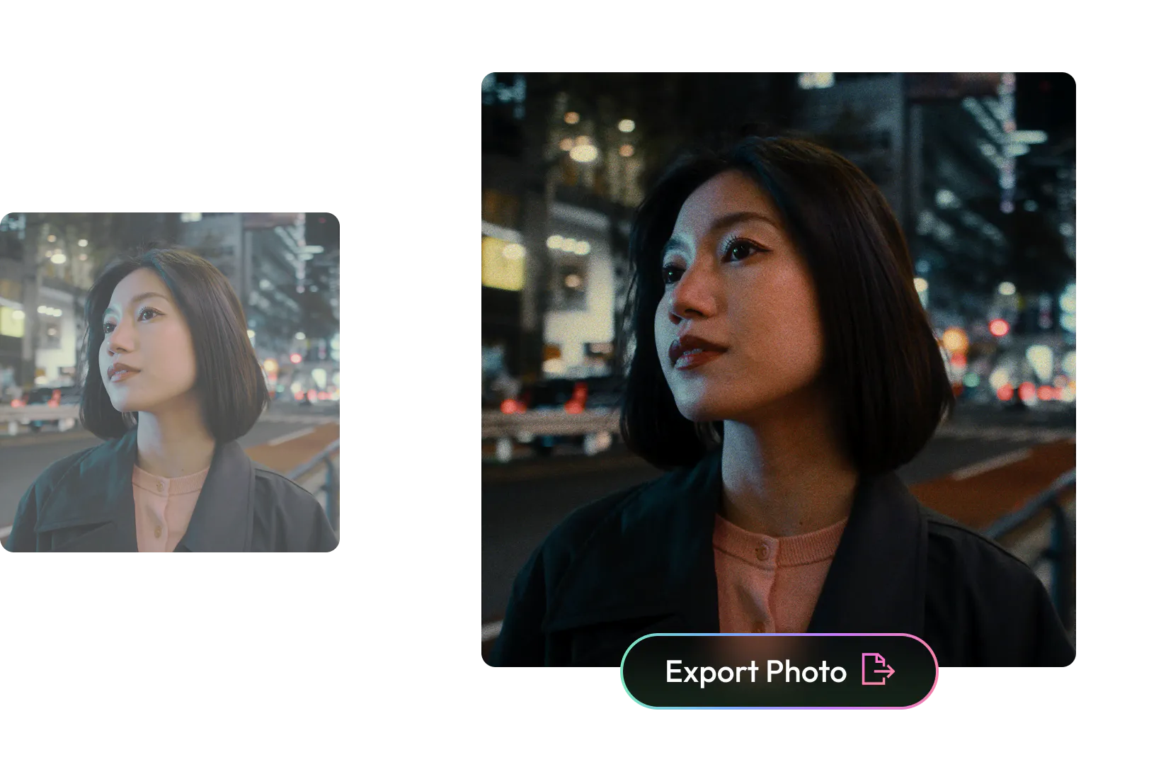 Simple three-step Dehancer Online flow: upload a photo, apply a film grade, export