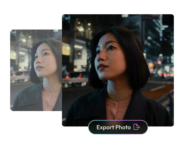 Simple three-step Dehancer Online flow: upload a photo, apply a film grade, export